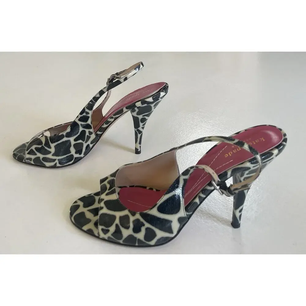 Kate Spade NY Heels Womens Size 9.5 B Slingback Black White Giraffe Stiletto